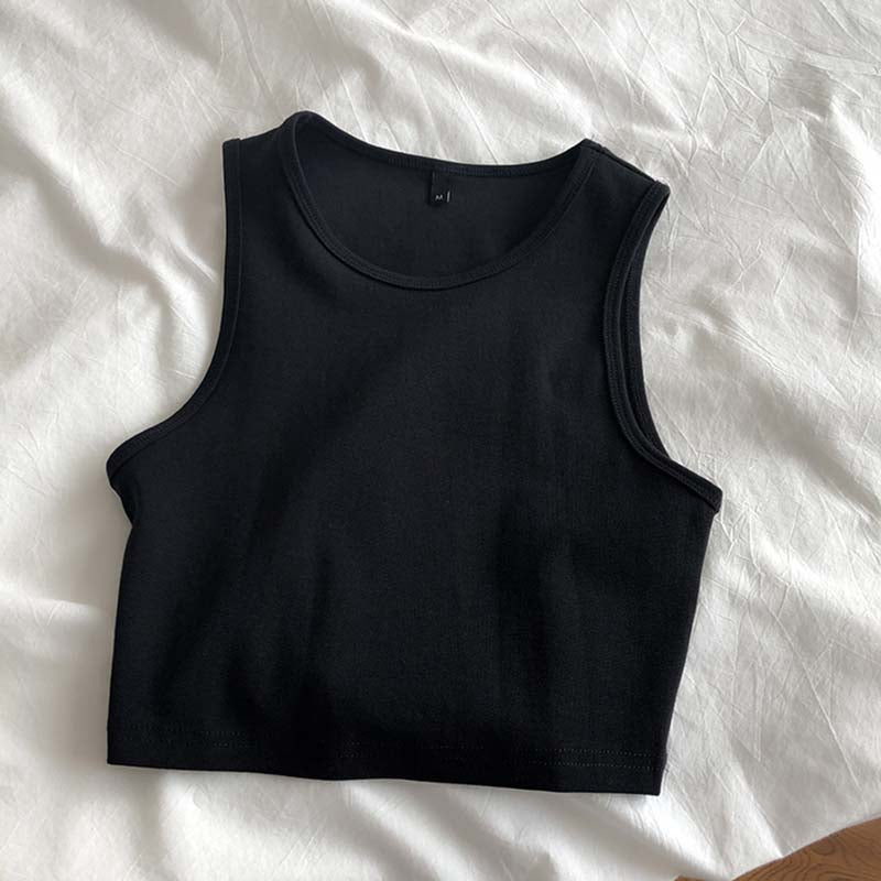 Sixsr Summer new ladies retro crop top high waist slimming stretch slim short sleeveless bottoming top