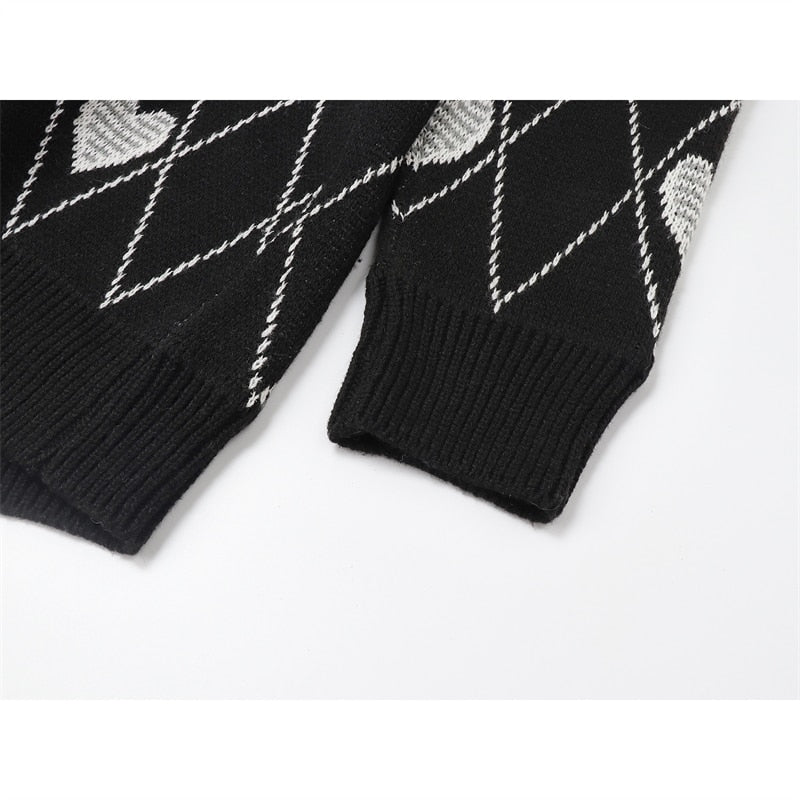Sixsr Gothic Style Fashion Oversized Black Cardigan For Women Sweater Long Sleeve V-neck Harajuku Loose Vintage Knitwear Tops Coat