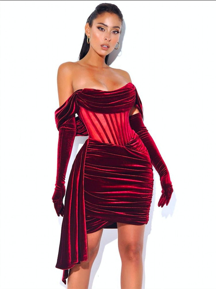 sixsr Spring Outfits Trends Draping Off Shoulder Corset Dress High Quality Christmas Summer Bodycon Dress Women Sexy Evening Club Dress Outfit