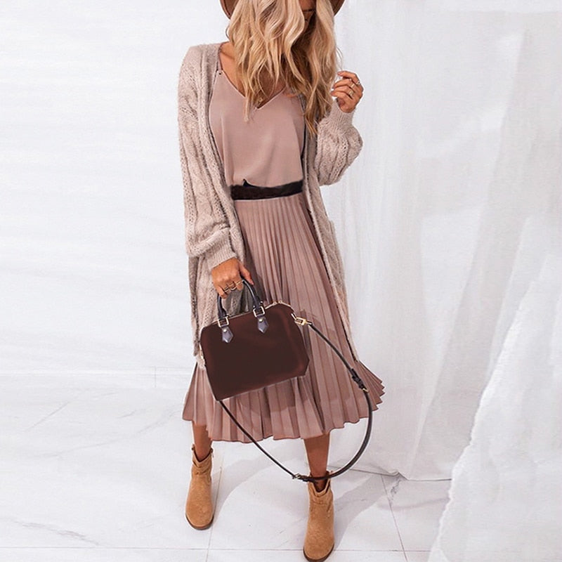 Sexy Women Summer Sexy Dress Spaghetti Strap Dress V-Neck Pink Female Pleated Midi Dress Casual Office Ladies Party Dresses