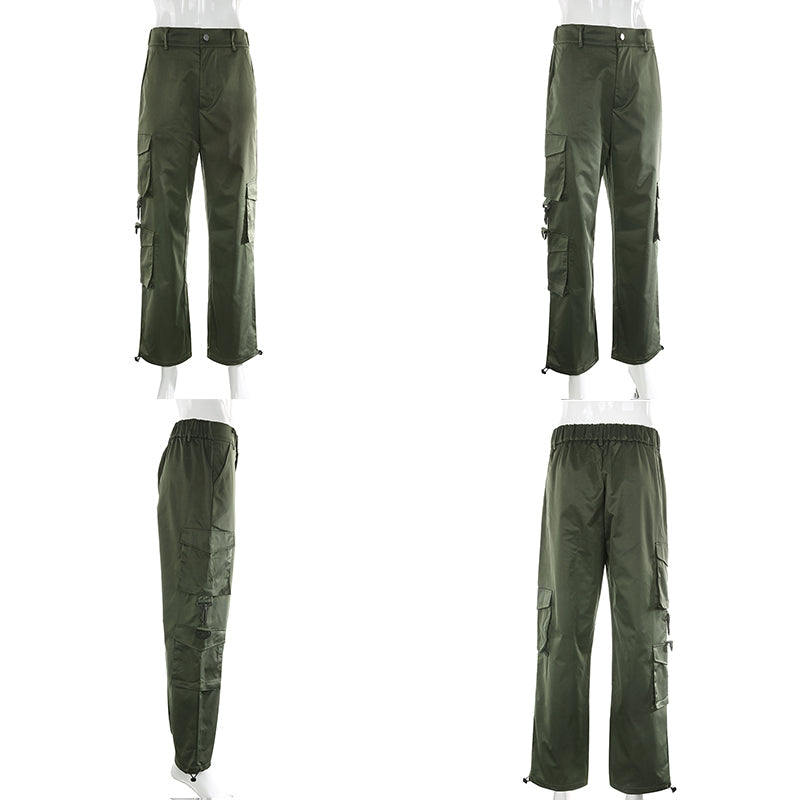 Sixsr Button Pockets Patchwork Cargo Pants Women Streetwear High Waist Trousers Women Fashion Pencil Pants Joggers Women