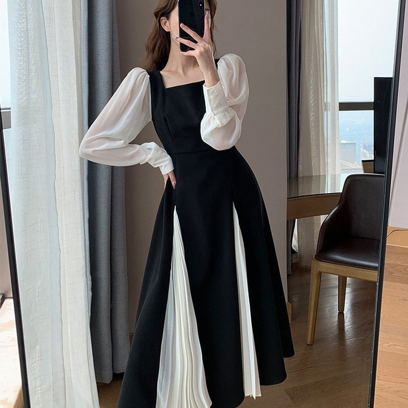 Office Lady Black Elegant Dress Women French Vintage Midi Dress Casual Party One Piece Dress Korean Fashion Autumn Chic