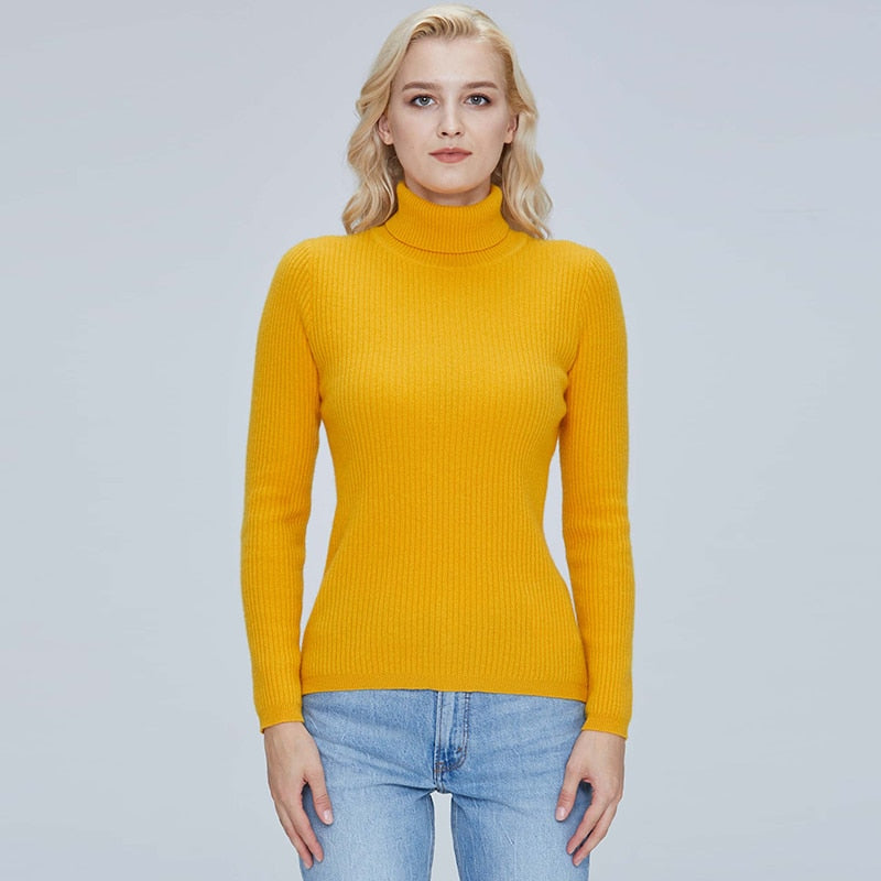 100% Merino Wool Turtleneck Women Sweater Autumn Winter Warm Soft Jumper Women Knitted Pullover Femme Cashmere Sweater Knit