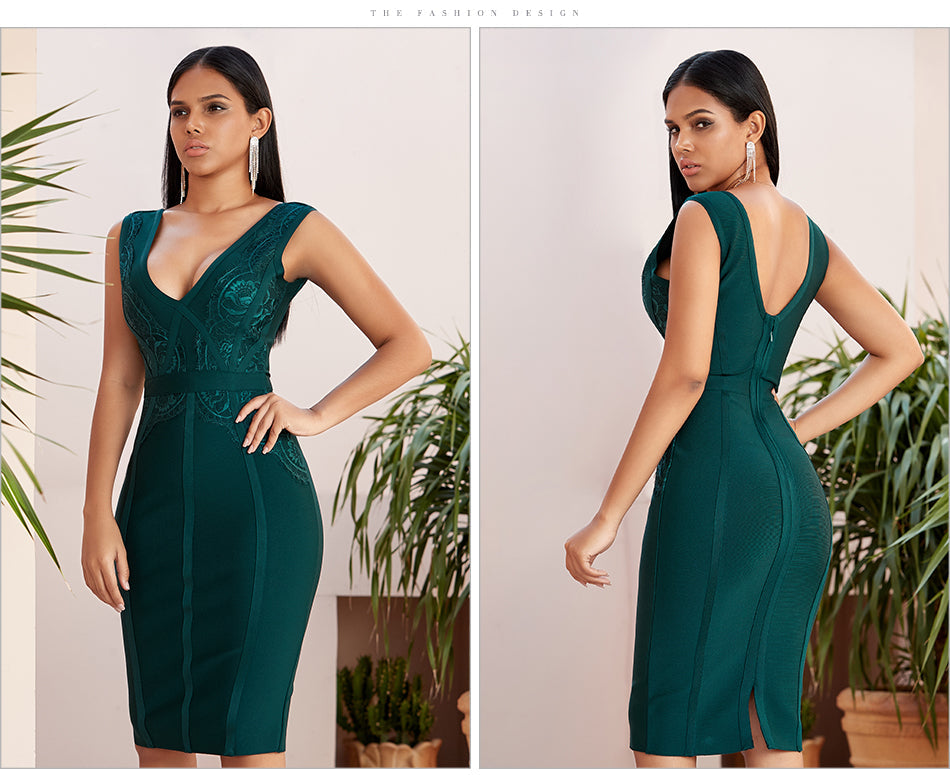 Sixsr New Summer Tank Bodycon Bandage Dress Women Sexy Sleeveless Lace Green Club Celebrity Evening Party Dresses Vestidos