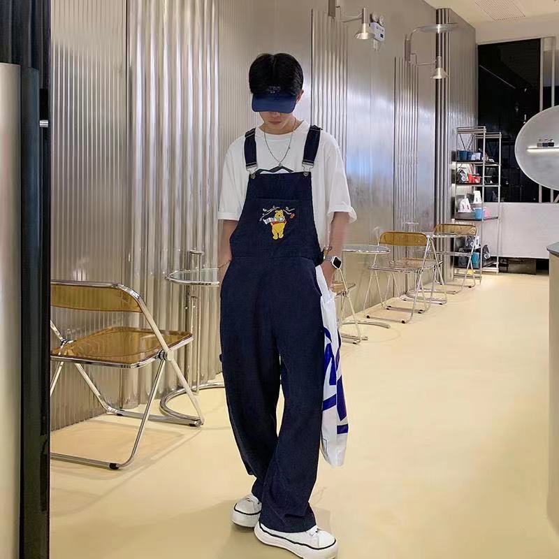 Sixsr 2024 Men's Retro Casual Pants Corduroy College Style Overalls Loose Brown/navy Color Work Trousers Salopettes Romper Jumpsuit