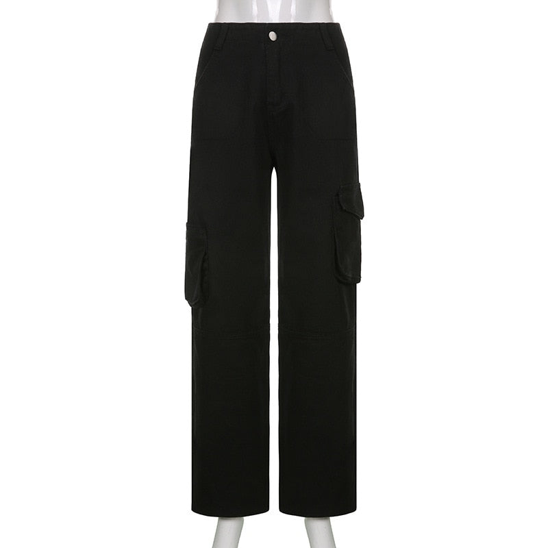 Sixsr Y2K Women Loose Jeans Fashion Street Low Waist Pocket Long Washed Solid Color Casual Workwear Jeans Female Baggy Denim Trousers