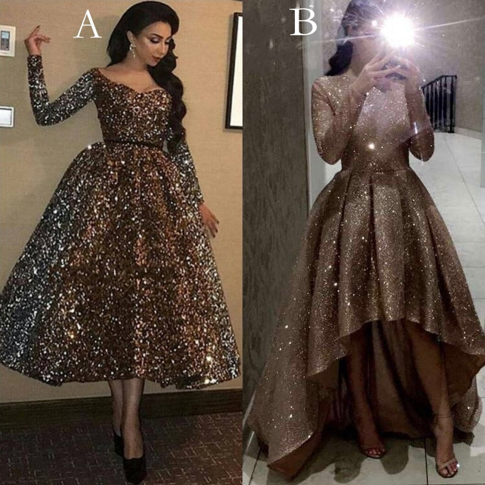 Evening Celebrity Prom Ball Gown Dresses Woman Party Night Short Elegant Plus Size Arabic Dubai Gold Formal Dress