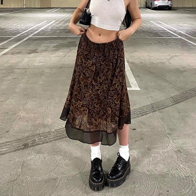 Sixsr Autumn Fairy Grunge Long Tulle Skirts Women Kawaii Plaid Black Skirt Harajuku Low waisted Skirt Korean Fashion