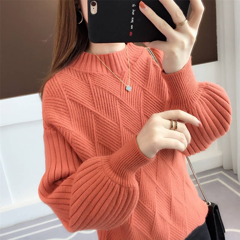 Sixsr Gifts For Women Half-neck sweater women autumn winter new knitted sweater loose round sweater mujer 2019 solid color bat sweater Jumper
