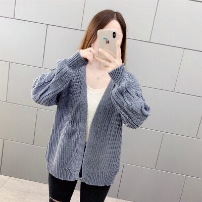 Sixsr New Autumn Knit Sweater Women Fashion Harajuku Loose Warm Cardigan Women College Casual Long Sleeve Winter Coat