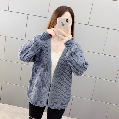 Sixsr New Autumn Knit Sweater Women Fashion Harajuku Loose Warm Cardigan Women College Casual Long Sleeve Winter Coat