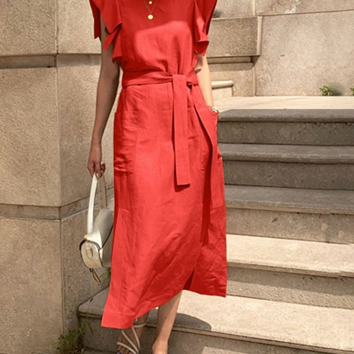 sixsr Sexy Sleeveless Summer Dress Sexy Ruffle Maxi Long Dress With Belt Women Bohemian Sundress Party Vestido Autumn Robe