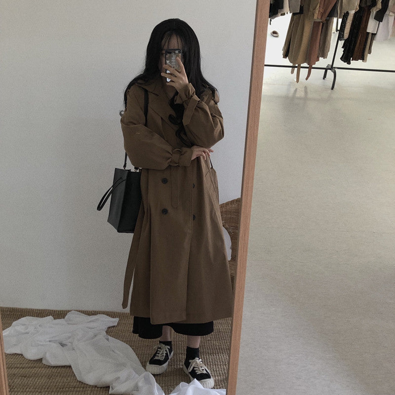 Sixsr Chic Women Trench Coat Casual Women's Long Outerwear Loose Overcoat Autumn Winter Fashion Double-breasted Windbreaker Femme