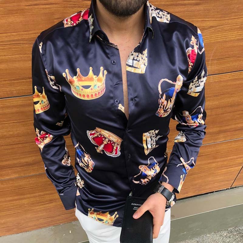 Sixsr New Poker print men's long sleeved shirt men casual shirt Hawaii shirt man Cardigan autumn shirt M-3XL Male Tops various colors