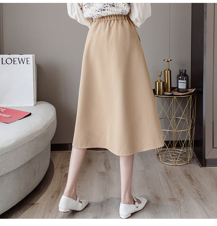 sixsr  New Spring Summer High Waist Midi Skirt Women Casual Pocket Solid Color Loose A-Line Umbrella Skirt Female Petticoat