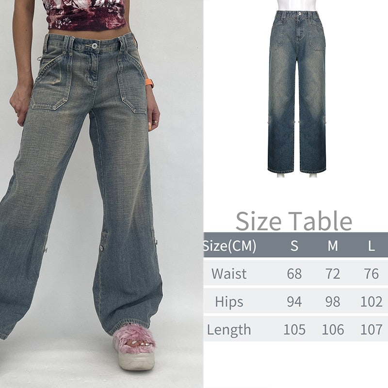 Sixsr New Printed Baggy Y2K Jeans Women's Low Waist jeans Autumn Winter Oversize Wide Leg Baggy Pants Casual Cargo Trousers