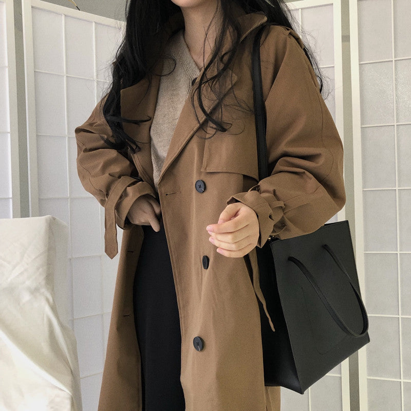 Sixsr Chic Women Trench Coat Casual Women's Long Outerwear Loose Overcoat Autumn Winter Fashion Double-breasted Windbreaker Femme