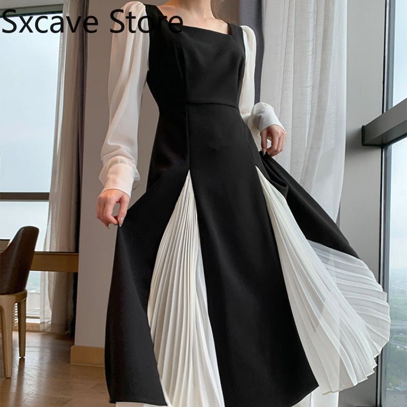 Office Lady Black Elegant Dress Women French Vintage Midi Dress Casual Party One Piece Dress Korean Fashion Autumn Chic