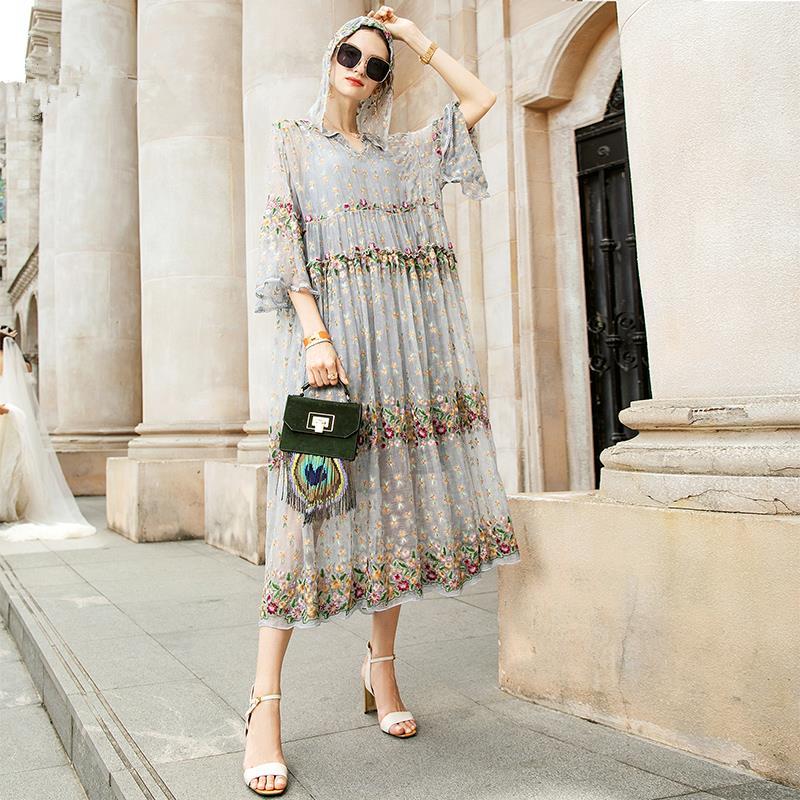 sixsr Trends high quality New Summer Brand Fashion Women High-end Luxury Vintage Sexy Slim Elegant Bead Embroidered Stitch Strap Lace Dress Y16