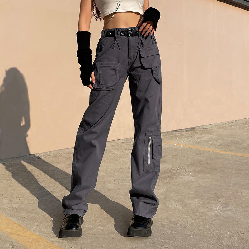 Sixsr Vintage Streetwear Cargo Pants Women Harajuku Street Loose Straight Women Jeans Casual Slim Versatile High Waisted Jeans Pants