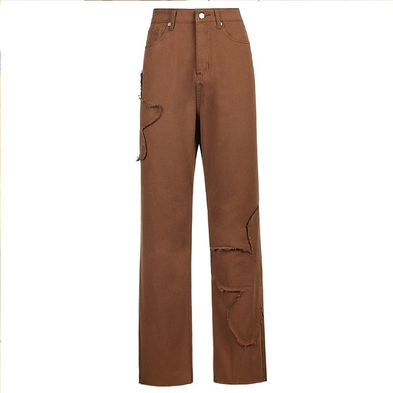 Sixsr Womens Fashion Trends Pockets Patchwork Baggy Jeans Fashion Streetwear 100% Cotton Women Denim Trouser Loose Cargo Pants Korean Jeans Harajuku