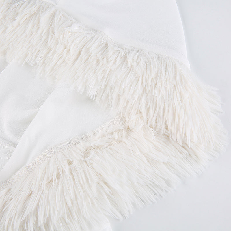 Sixsr Furry Long Sleeve Hooded Bodycon Mini Dresses Women White V Neck Fuzzy Dress Skinny Christmas Party Streetwear Winter