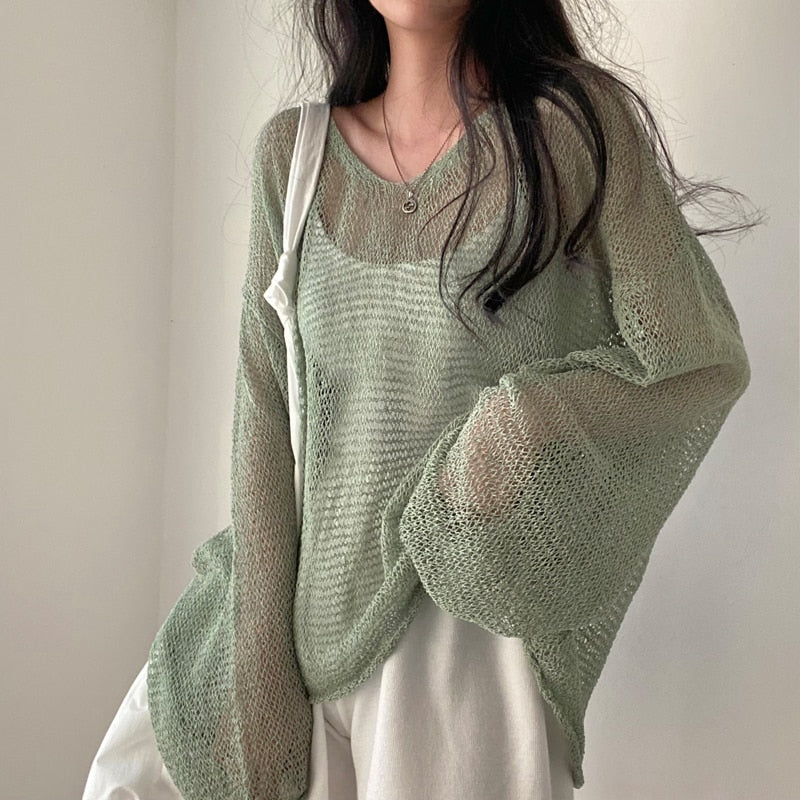 Sixsr Lazy Style Full Sleeves Jumpers Tops Hollow Out Sexy Women Fashion Casual Streetwear Chic Femme Sweaters Pullovers