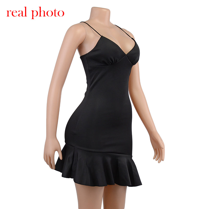 Spaghetti Straps Ruffles Mini Dress Club Party Elegant Sleeveless Slip Women's Summer Sundress Outfits Holiday
