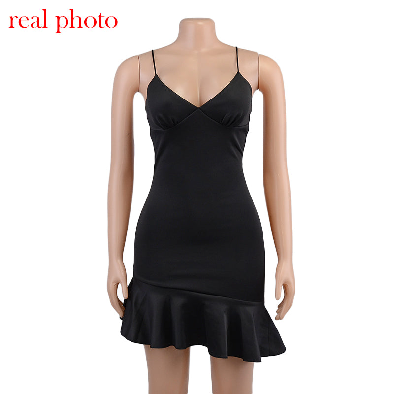 Spaghetti Straps Ruffles Mini Dress Club Party Elegant Sleeveless Slip Women's Summer Sundress Outfits Holiday