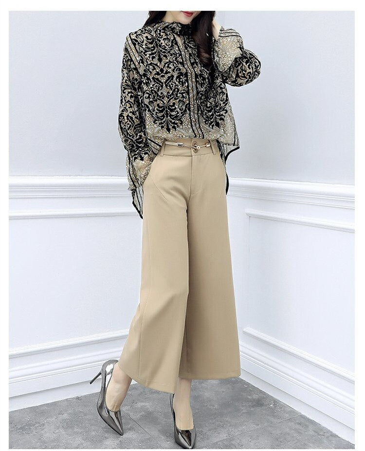 sixsr Fashion Trends Chiffon Pantsuits Women Wide Leg Pant Suits For Mother of the Bride Outfit Formal Wedding Office Ladies 2 Two Piece Set Clothes