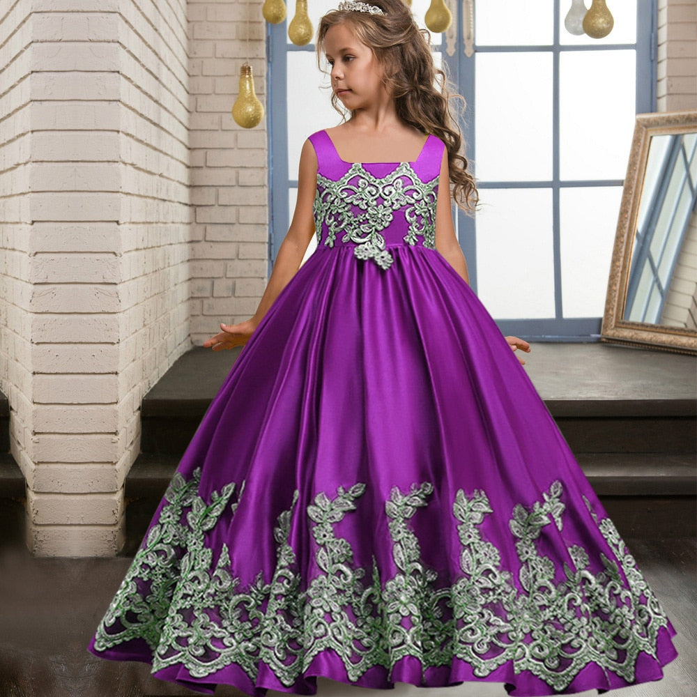 sixsr Summer Kids Princess Dress Girls Flower Embroidery Dress For Girls Vintage Wedding Party Formal Ball Gown Children Clothing
