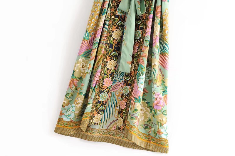 Sixsr women peacock floral print bat sleeve beach Bohemian Kimono robe Ladies V neck Tassel Summer happie dress vestidos
