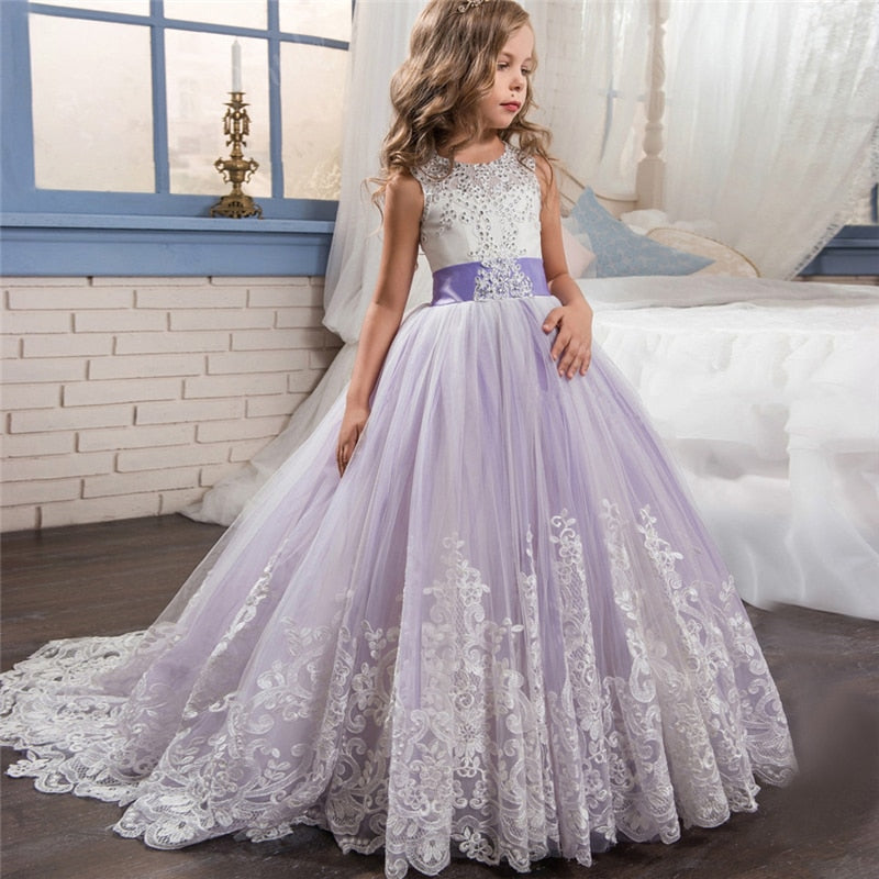 sixsr Red Girl Lace Embroidery Christmas Birthday Party Dress Flower Wedding Gown Formal Kids Dresses For Girls Teen Clothes 6 14 Yrs
