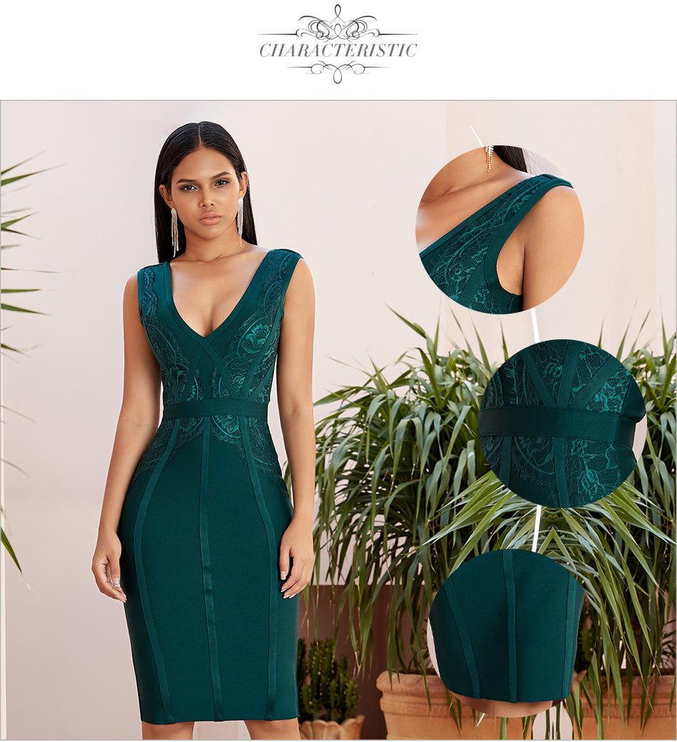 Sixsr New Summer Tank Bodycon Bandage Dress Women Sexy Sleeveless Lace Green Club Celebrity Evening Party Dresses Vestidos