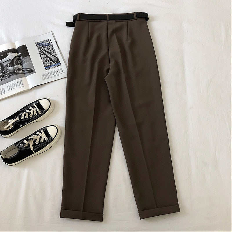 Sixsr  Spring Womens Fashion Office Lady Work Leisure Suit Pants Korean Solid Spring Autumn Casual High Waist Ankle Length Harem Pants