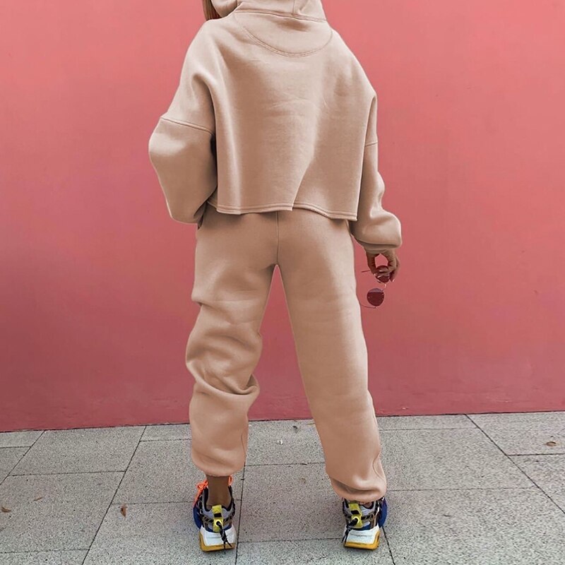 Sixsr  Fashion Loose Casual Hoodie Suit Two Piece Set Womens Tracksuits  Womens Solid Color Two Piece Sets Thick Warm Suits