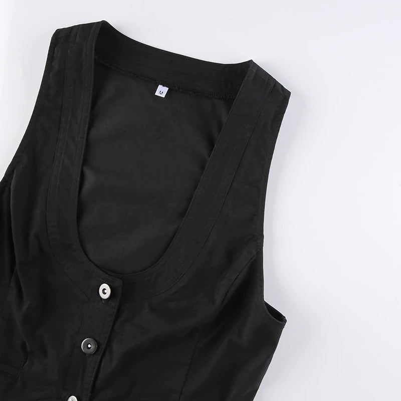 Sixsr y2k Button Corset Top Black Sleeveless Tank Tops Skinny V Neck Aesthetic Punk Crop Top Grunge Fairycore Women Vests