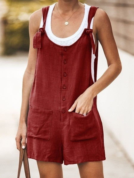 Sixsr Summer Women Sleeveless Overalls Elegant Jumpsuits Romper Casual Vintage Ladies Short Pants Cotton and linen Wide Leg Pants