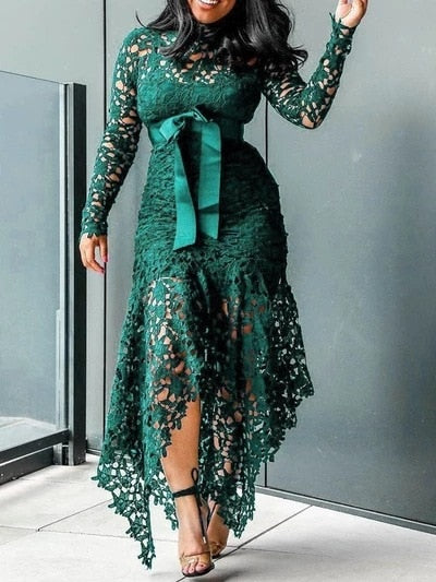 sixsr Slim Sexy Dress Women Spaghetti Straps Lace Mesh Perspective Party Fishtail Patchwork Midi Bodycon Plus Size Vestidos