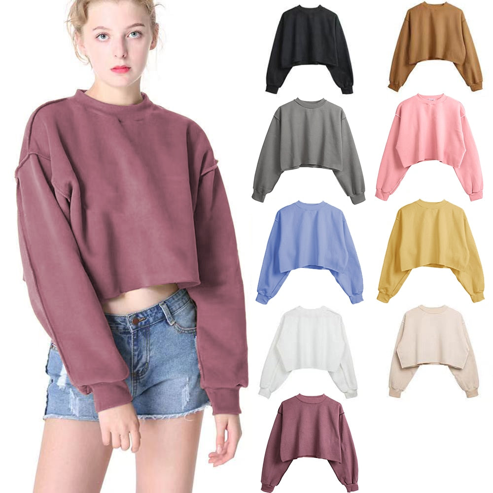 Sixsr Thick Cotton Oversized Women Sweatshirt Hoodies Casual Loose Long Sleeve Harajuku Streetwear Crop Pullover Plus Size Ropa Mujer