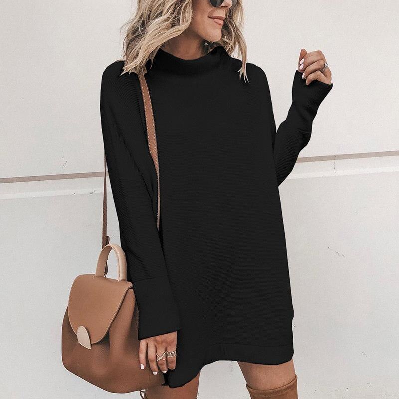 Sixsr Fashion Dress Women Elegant Chic Solid Color Women's Dresses Office Soft Slim Dresses Female Turtleneck Woman Clothes Plus Size