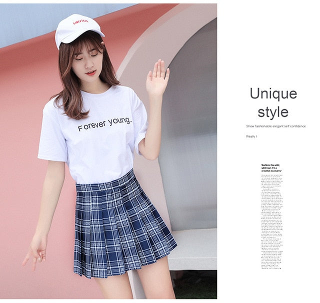 sixsr Y2k Summer Korean Fashion Short Women Skirt Casual Slim Elastic High-Waisted Striped Harajuku Pleated Plaid A-Line Mini Skirts