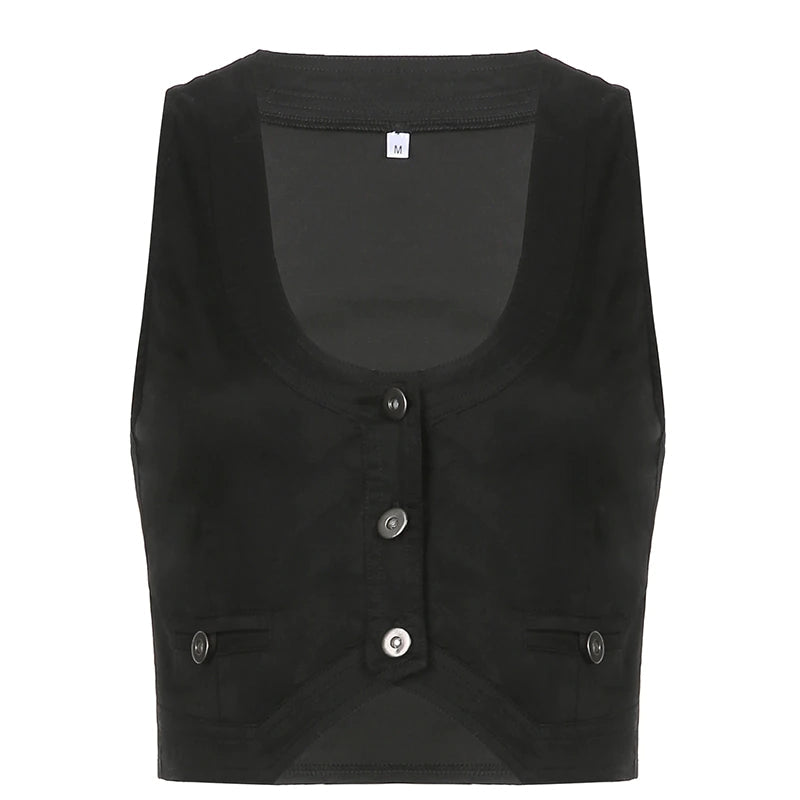 Sixsr y2k Button Corset Top Black Sleeveless Tank Tops Skinny V Neck Aesthetic Punk Crop Top Grunge Fairycore Women Vests
