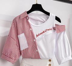 Sixsr 2 pieces shorts sets summer Sweet Korean off shoulder striped patchwork tops and shorts 2 pieces sets women two pieces outfits