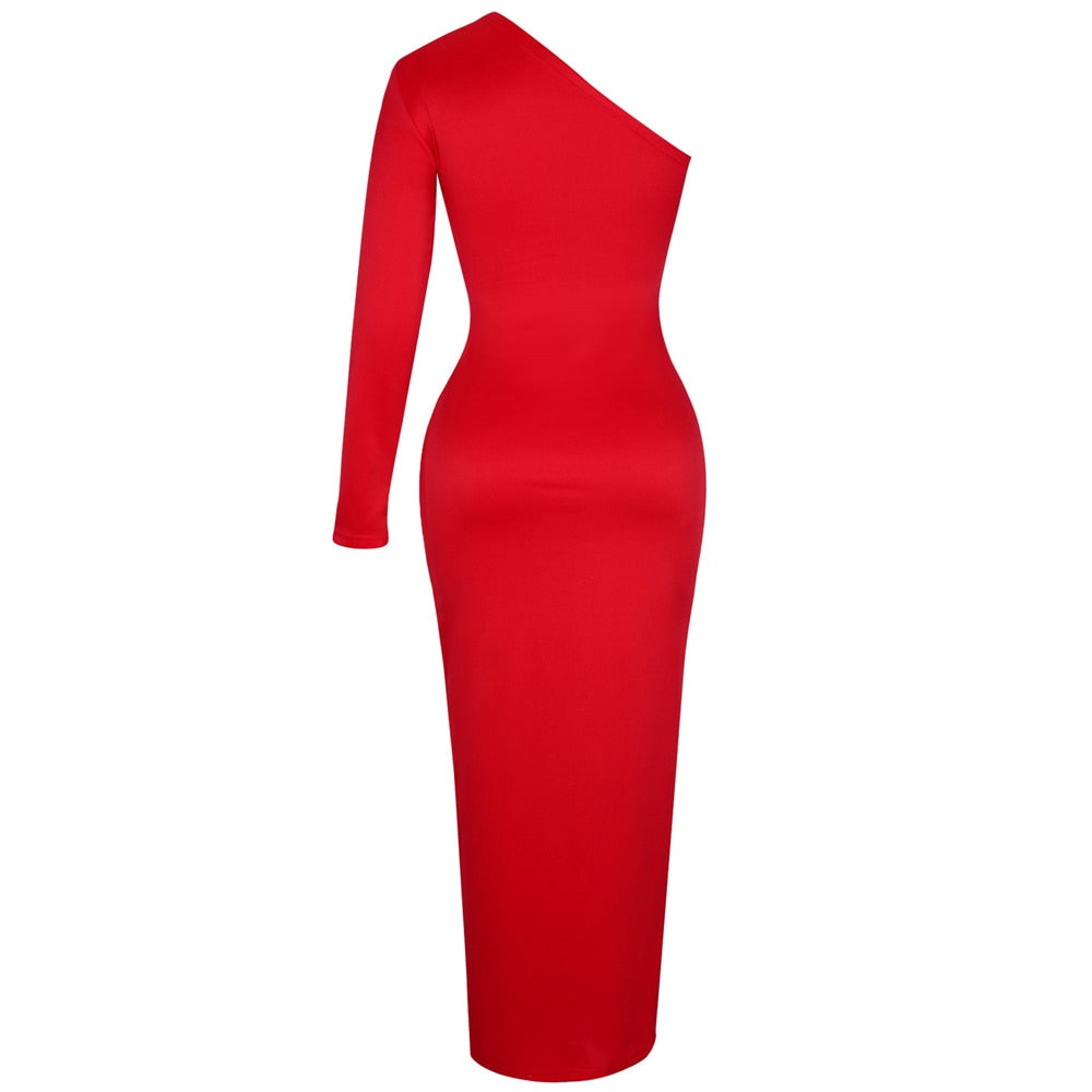 Long Elegant Dresses for Women Summer One Shoulder Maxi Dress Bodycon Sexy Black Slit Fomal Wedding Evening Party Dress