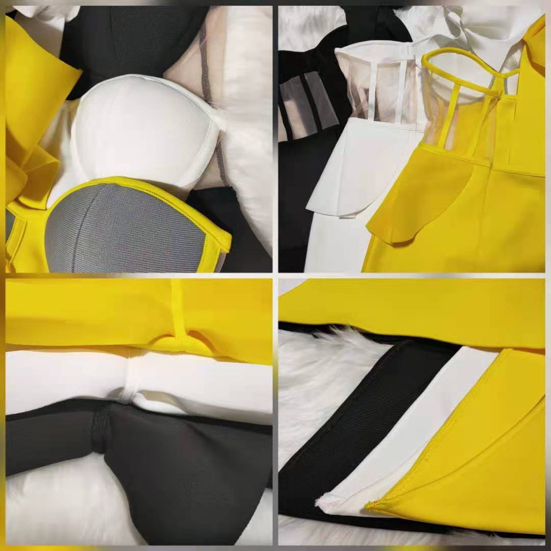 sixsr New Summer Fashion Women Bodycon Dress One Shoulder Bow Mesh Ruffle Sleeveless Bandage Dress Celebrity Party Evening Sexy