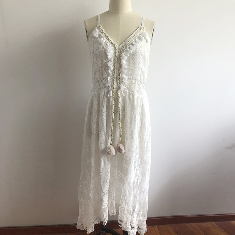Sixsr Women Fashion Trends Off Shoulder Lace Patchwork Elegant Dress Women Summer V Neck Spaghetti Strap Dress Female New Fashion Solid Party Dresses