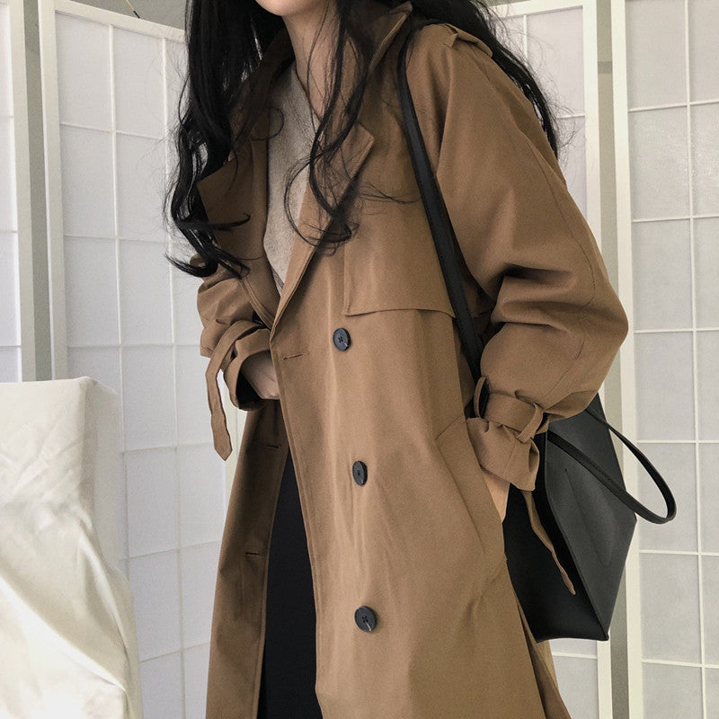Sixsr Chic Women Trench Coat Casual Women's Long Outerwear Loose Overcoat Autumn Winter Fashion Double-breasted Windbreaker Femme