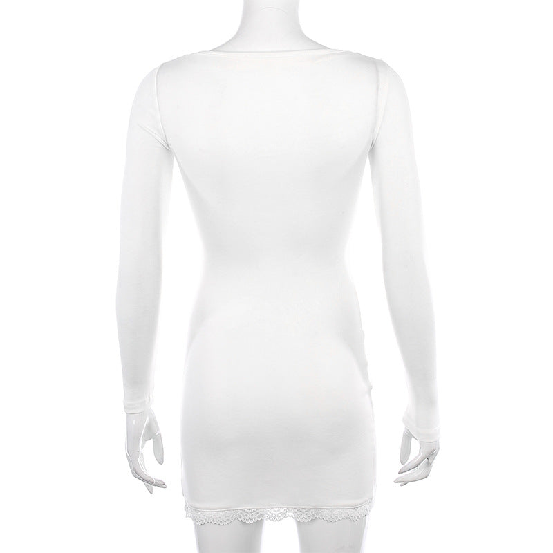 Sixsr Women Winter Dress Women New Arrivals Sexy Long Sleeve Lace Split Black White Solid Party Dresses Vestidos
