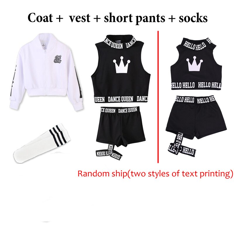 Sixsr Children Hip Hop Dance Costumes Kids Street Dance Clothing White Jacket Black Vest Shorts Girls Dancewear Stage Outfit